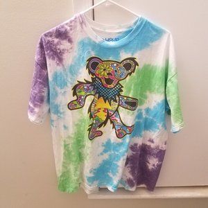 Liquid Blue Grateful Dead Tie Dye Bear T-Shirt - XL White Blue Purple Green